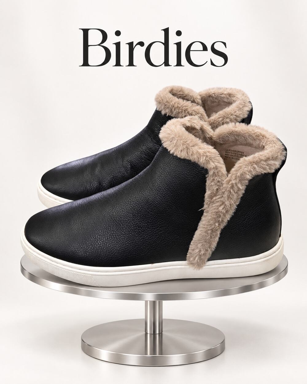 Birdies Falcon Black Leather Faux Fur Sneaker Booties Women’s 8.5